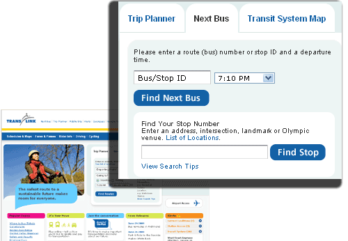 Next Bus on Translink Website