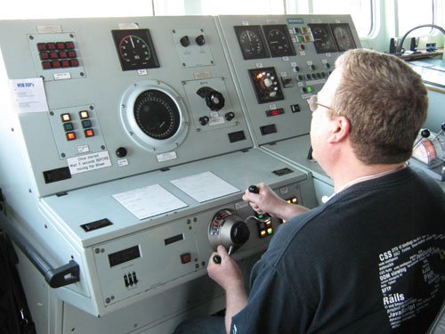 Dale at Te Kaha Wheel - Would you let him drive your ship?